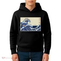 Great Wave Off Kanagawa With Cats Aesthetic Kanji Kids Hoodie thumb 4
