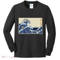 Great Wave Off Kanagawa With Cats Aesthetic Kanji Kids Long Sleeve Shirt thumb 0