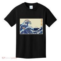 Great Wave Off Kanagawa With Cats Aesthetic Kanji Kids T-Shirt thumb 0