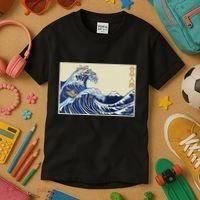 Great Wave Off Kanagawa With Cats Aesthetic Kanji Kids T-Shirt thumb 3