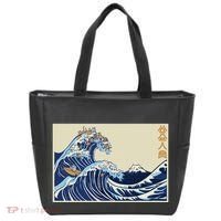 Great Wave Off Kanagawa With Cats Aesthetic Kanji Tote Bag thumb 0