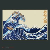 Great Wave Off Kanagawa With Cats Aesthetic Kanji Infant Baby Jersey Bodysuit thumb 2