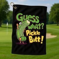Guess What Pickle Butt! Funny Cucumber Meme Pickle Joke Golf Towel thumb 1