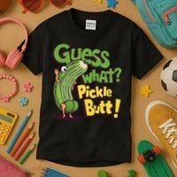 Guess What Pickle Butt! Funny Cucumber Meme Pickle Joke Kids T-Shirt thumb 3