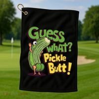 Guess What Pickle Butt! Funny Cucumber Meme Pickle Joke Golf Towel thumb 1