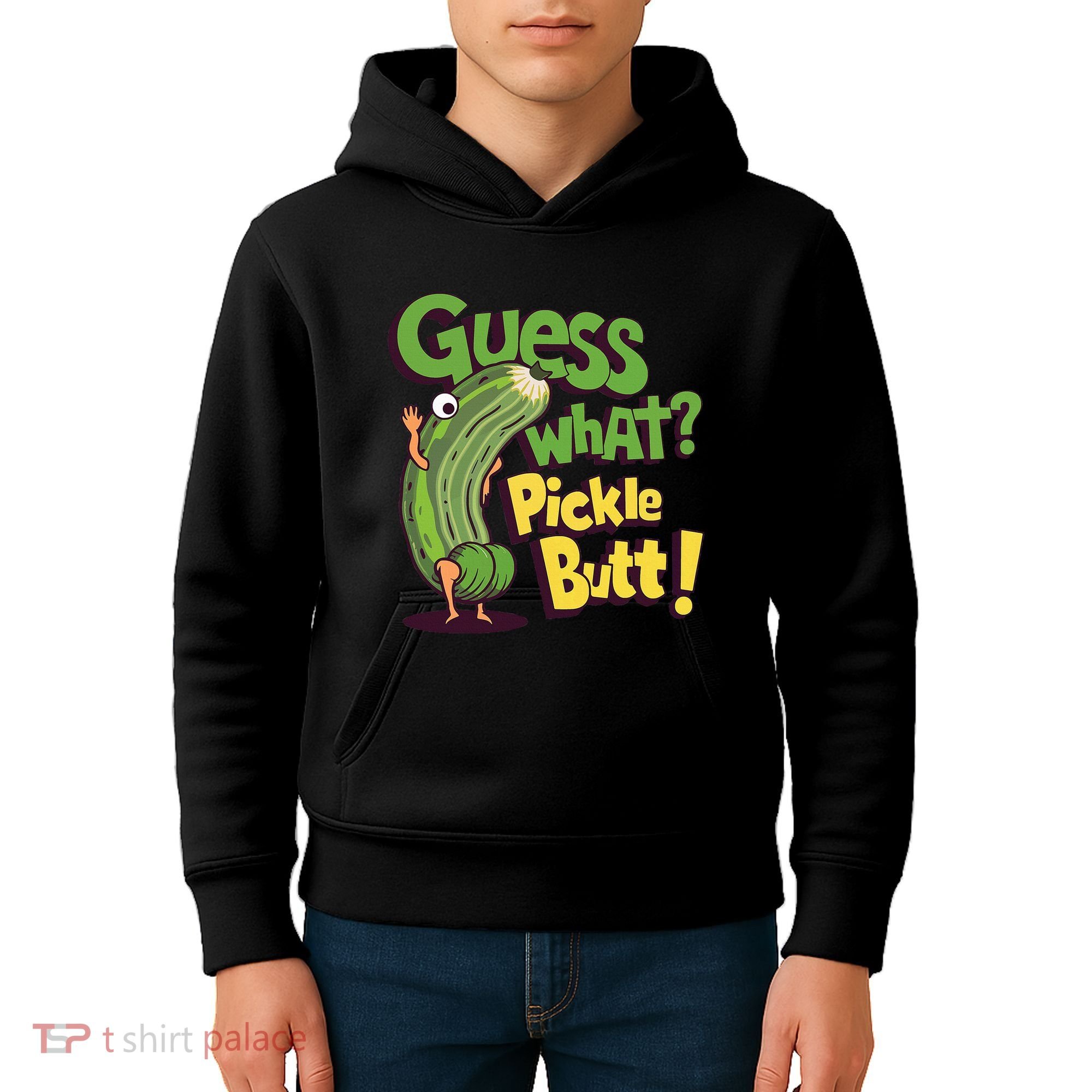 Guess What Pickle Butt! Funny Cucumber Meme Pickle Joke Kids Hoodie