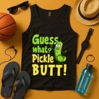 Guess What Pickle Butt! Funny Cucumber Meme Pickle Joke Tank Top thumb 4