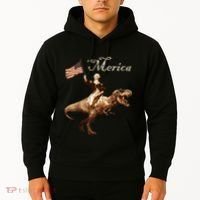 George Washington Riding A Tyrannosaurus Rex Merica Hoodie thumb 2