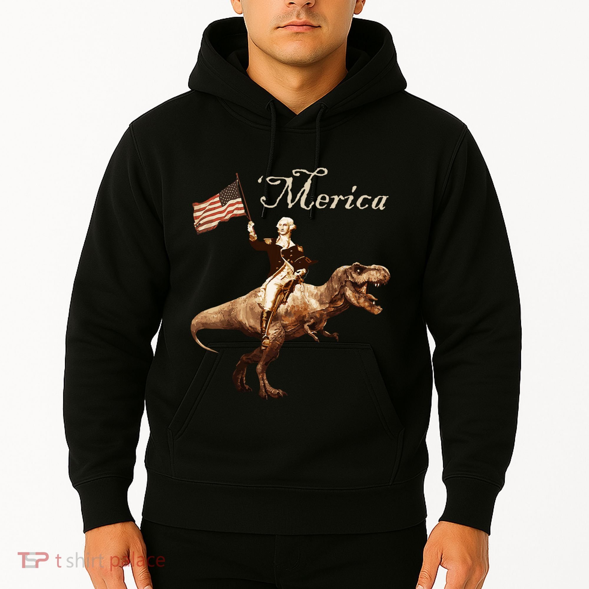 George Washington Riding A Tyrannosaurus Rex Merica Hoodie