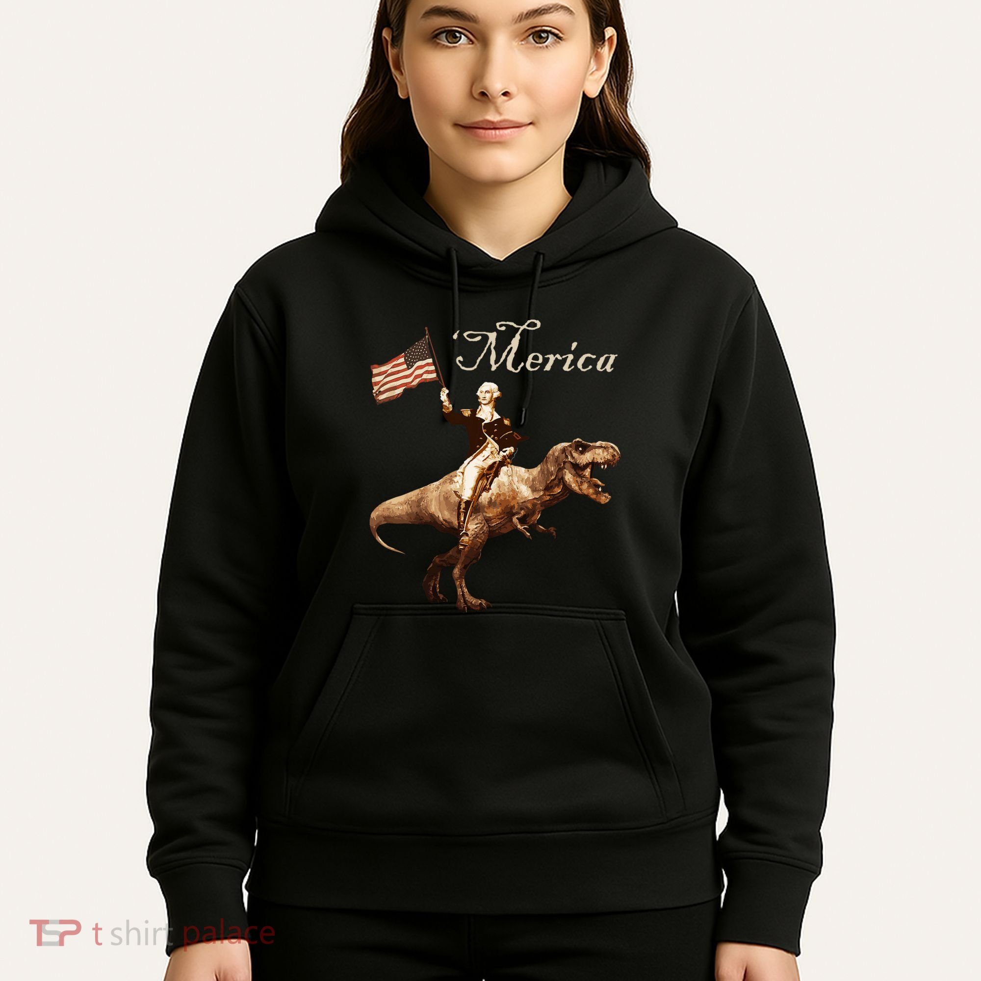 George Washington Riding A Tyrannosaurus Rex Merica Hoodie
