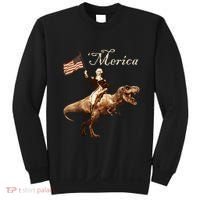George Washington Riding A Tyrannosaurus Rex Merica Sweatshirt thumb 0