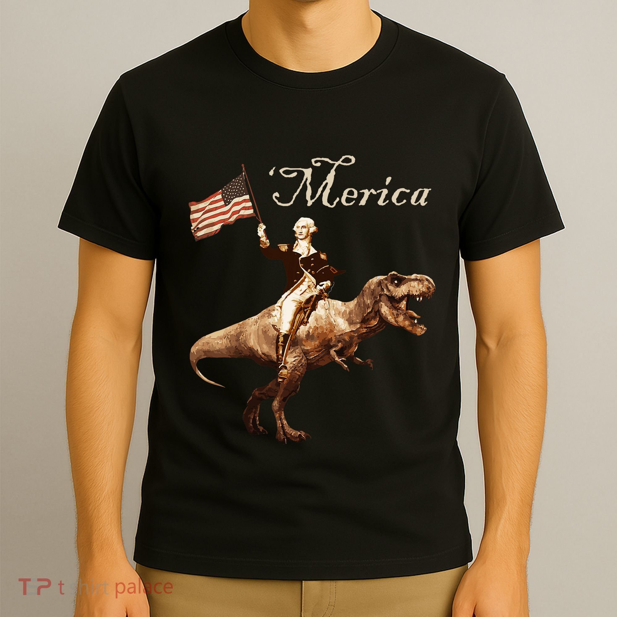 George Washington Riding A Tyrannosaurus Rex Merica T-Shirt