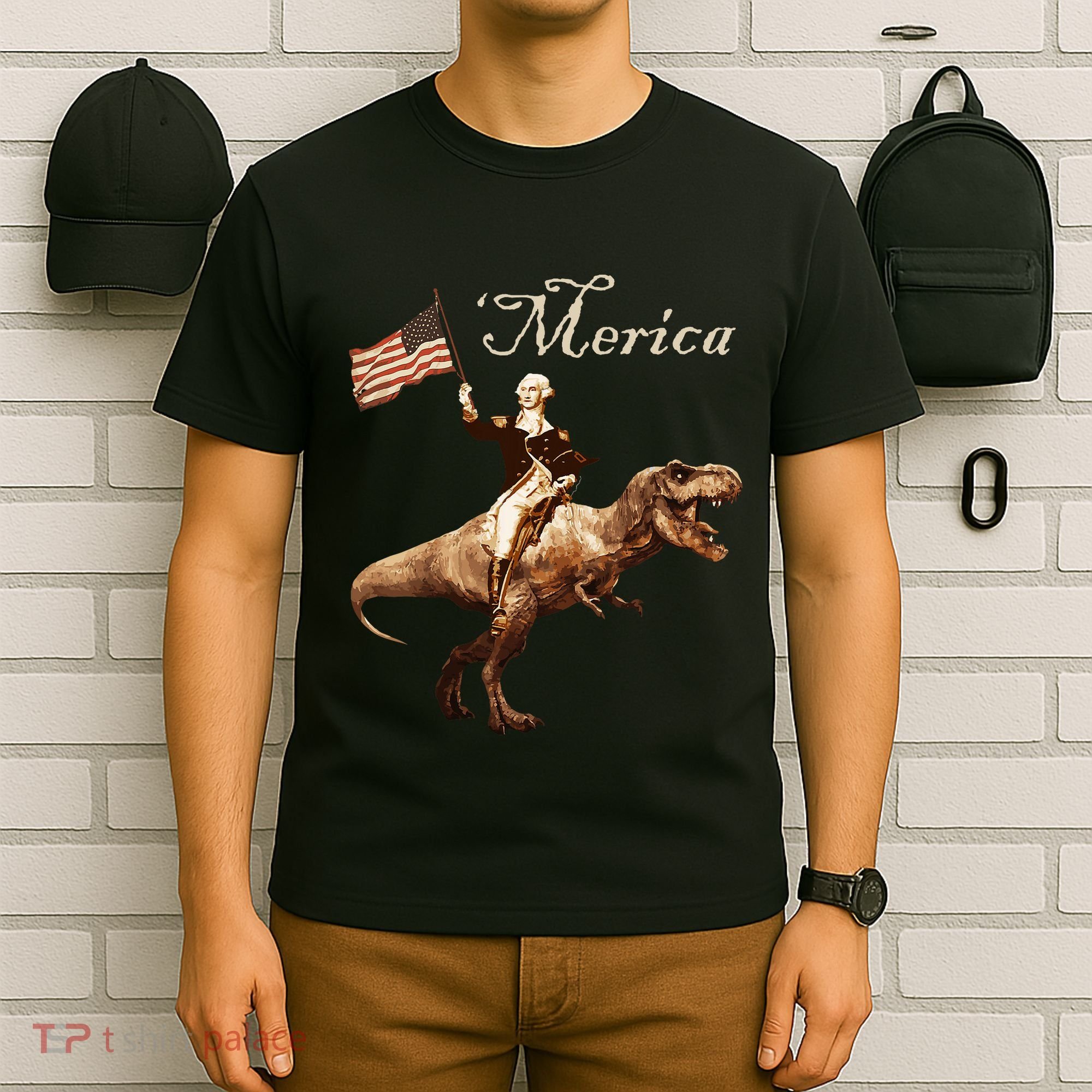George Washington Riding A Tyrannosaurus Rex Merica T-Shirt