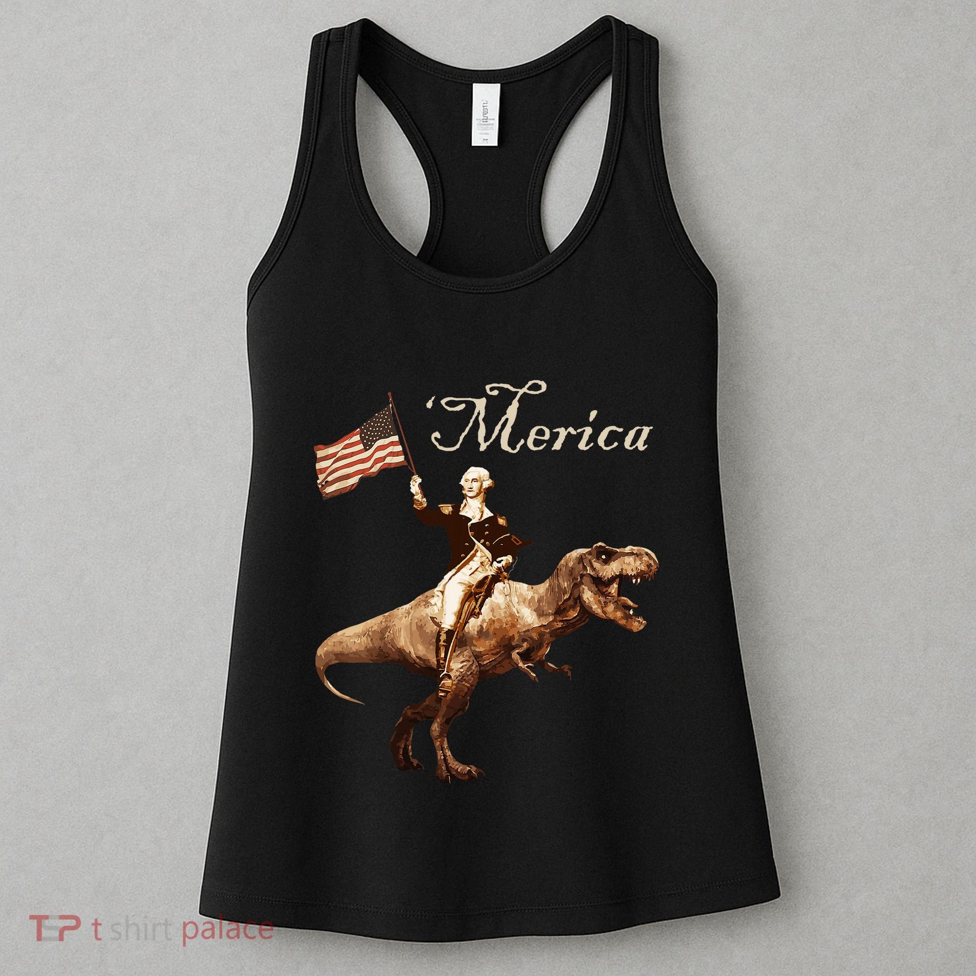 George Washington Riding A Tyrannosaurus Rex Merica Women's Tank Top