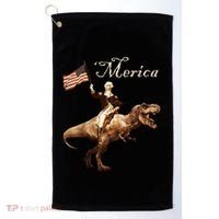 George Washington Riding A Tyrannosaurus Rex Merica Golf Towel thumb 0