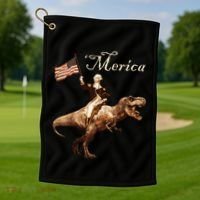 George Washington Riding A Tyrannosaurus Rex Merica Golf Towel thumb 1
