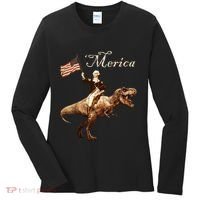 George Washington Riding A Tyrannosaurus Rex Merica Women's Long Sleeve Shirt thumb 0