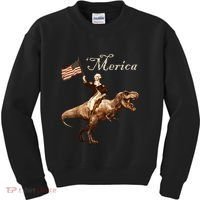 George Washington Riding A Tyrannosaurus Rex Merica Kids Sweatshirt thumb 0