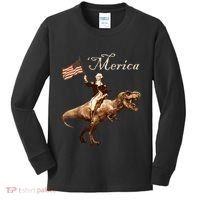 George Washington Riding A Tyrannosaurus Rex Merica Kids Long Sleeve Shirt thumb 0