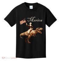 George Washington Riding A Tyrannosaurus Rex Merica Kids T-Shirt thumb 0