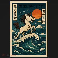 Galloping Waves Retro Japanese Surfing Horse Adventure Women's Hoodie thumb 2