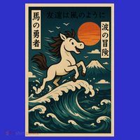 Galloping Waves Retro Japanese Surfing Horse Adventure Long Sleeve Shirt thumb 2