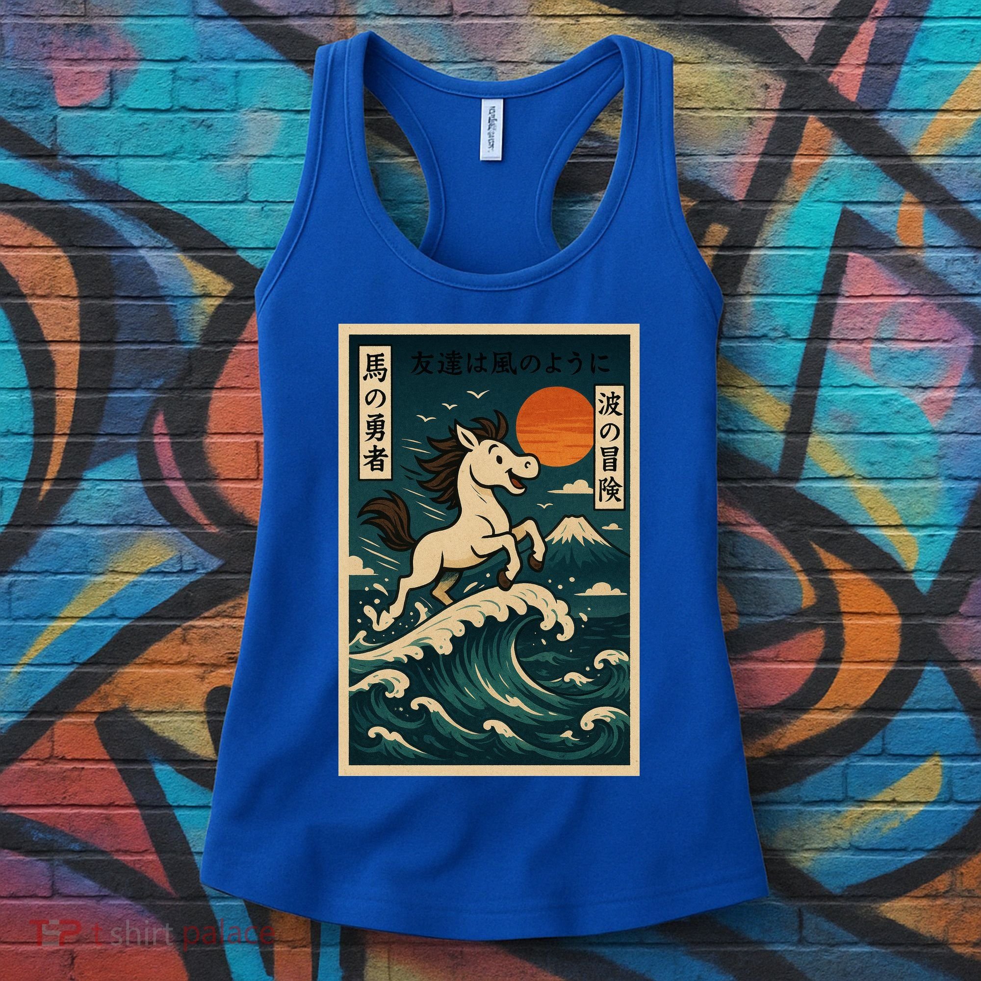 Galloping Waves Retro Japanese Surfing Horse Adventure Women's Tank Top
