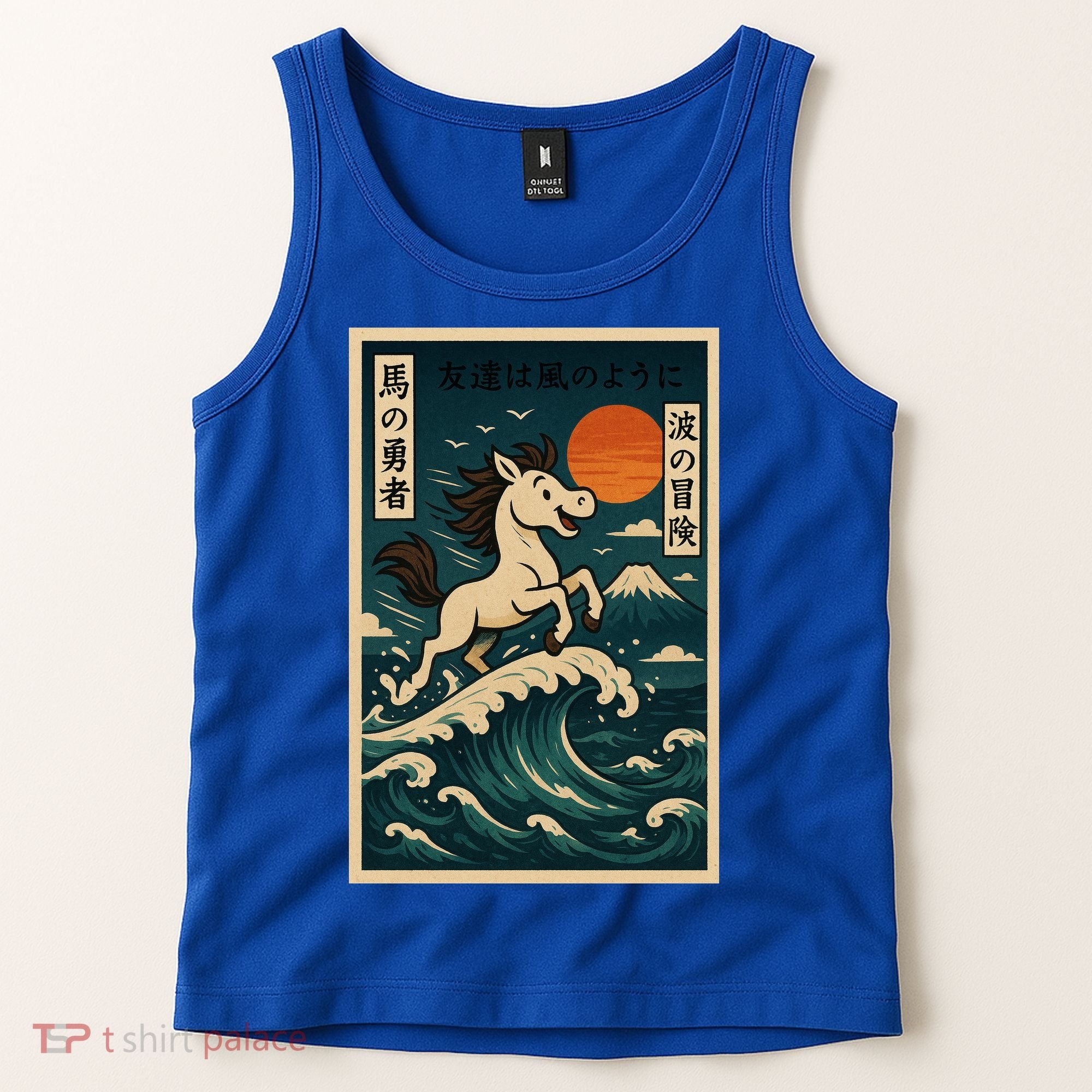 Galloping Waves Retro Japanese Surfing Horse Adventure Tank Top
