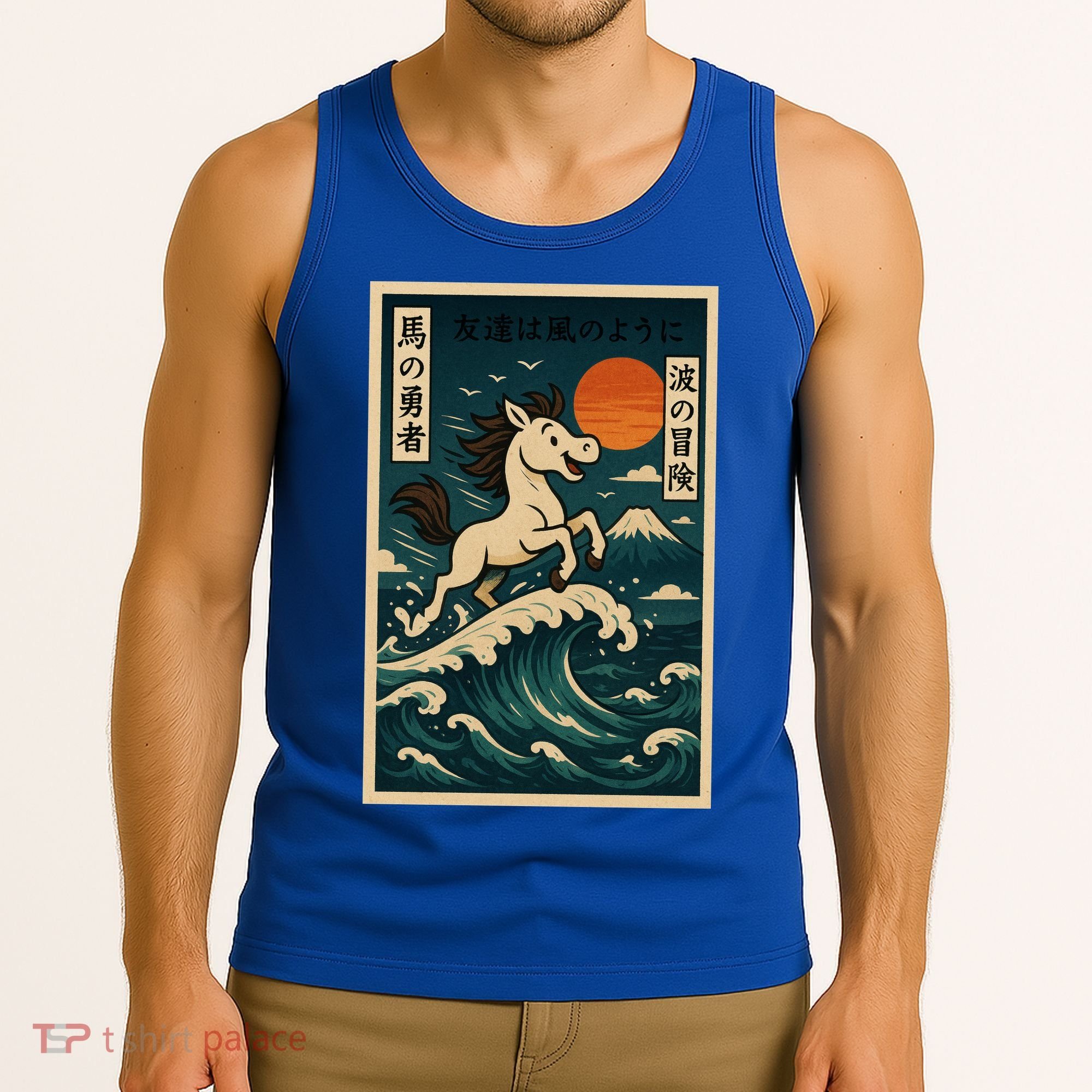 Galloping Waves Retro Japanese Surfing Horse Adventure Tank Top