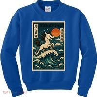 Galloping Waves Retro Japanese Surfing Horse Adventure Kids Sweatshirt thumb 0