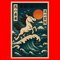 Galloping Waves Retro Japanese Surfing Horse Adventure Santa Hat thumb 1