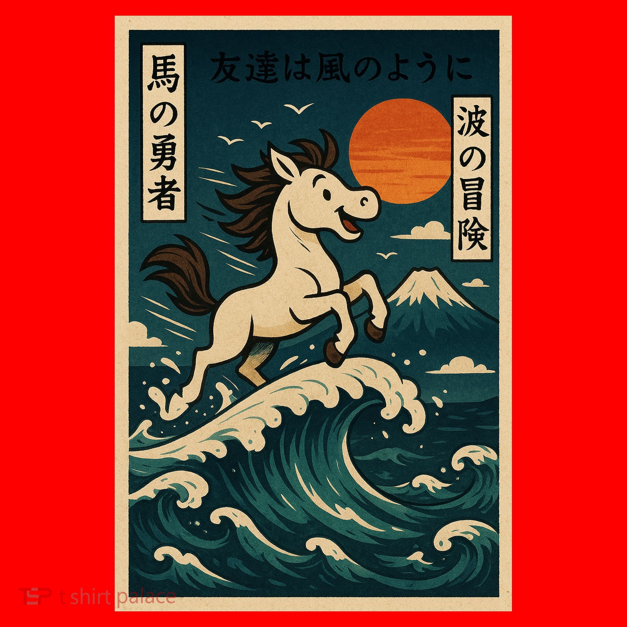 Galloping Waves Retro Japanese Surfing Horse Adventure Santa Hat