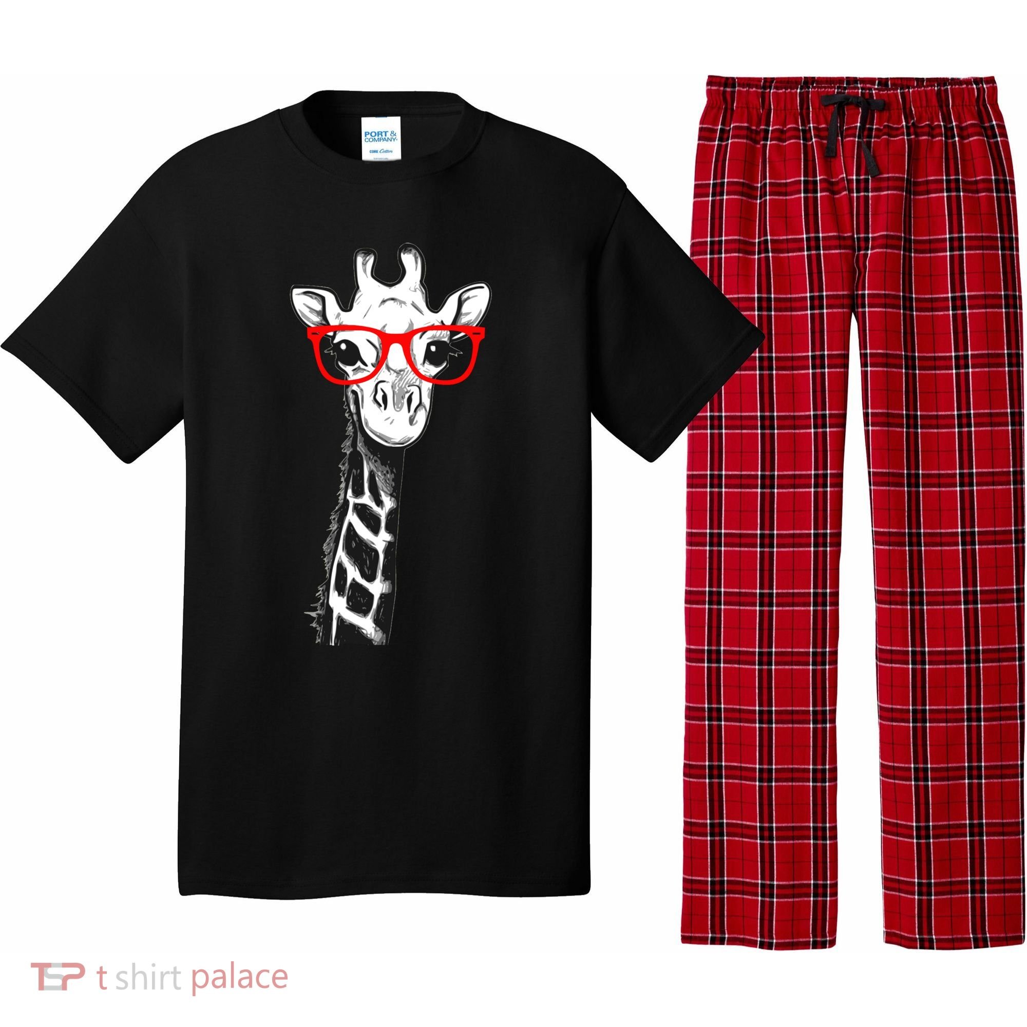 Giraffe With Red Glasses Gift For Zoo Animal Lovers Gift Pajama Set