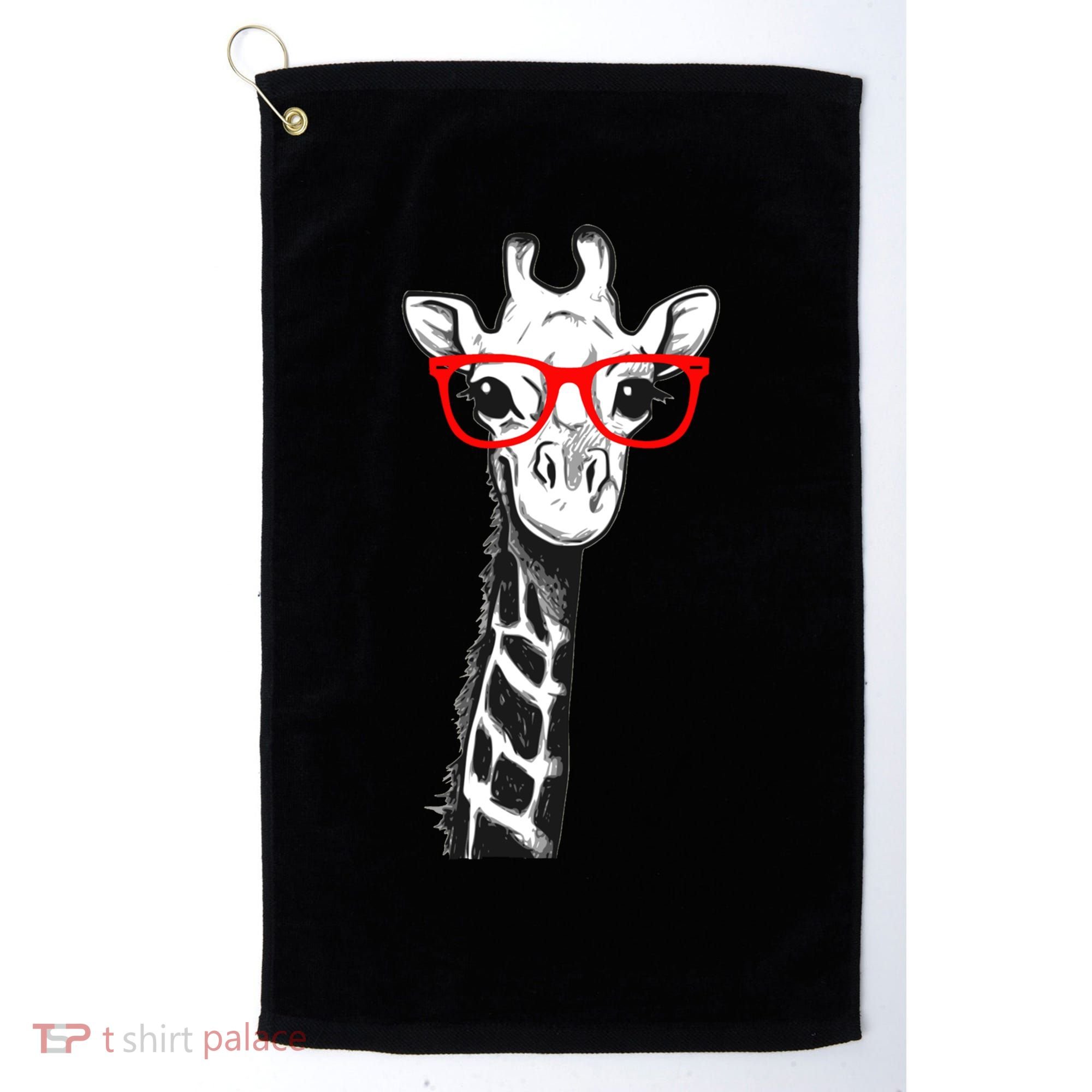 Giraffe With Red Glasses Gift For Zoo Animal Lovers Gift Golf Towel