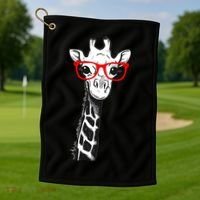 Giraffe With Red Glasses Gift For Zoo Animal Lovers Gift Golf Towel thumb 1