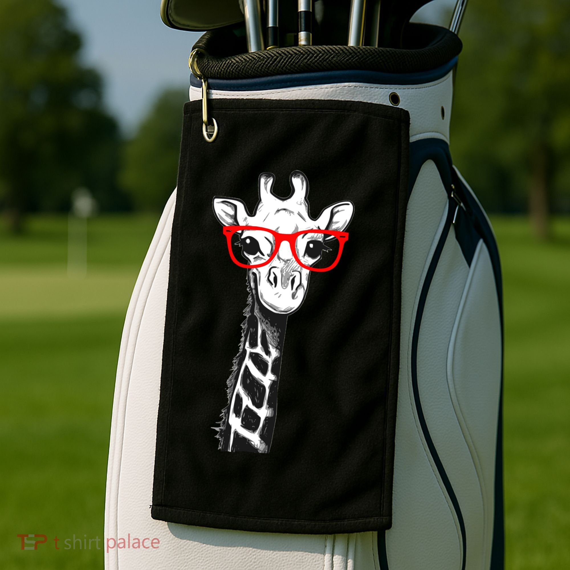 Giraffe With Red Glasses Gift For Zoo Animal Lovers Gift Golf Towel