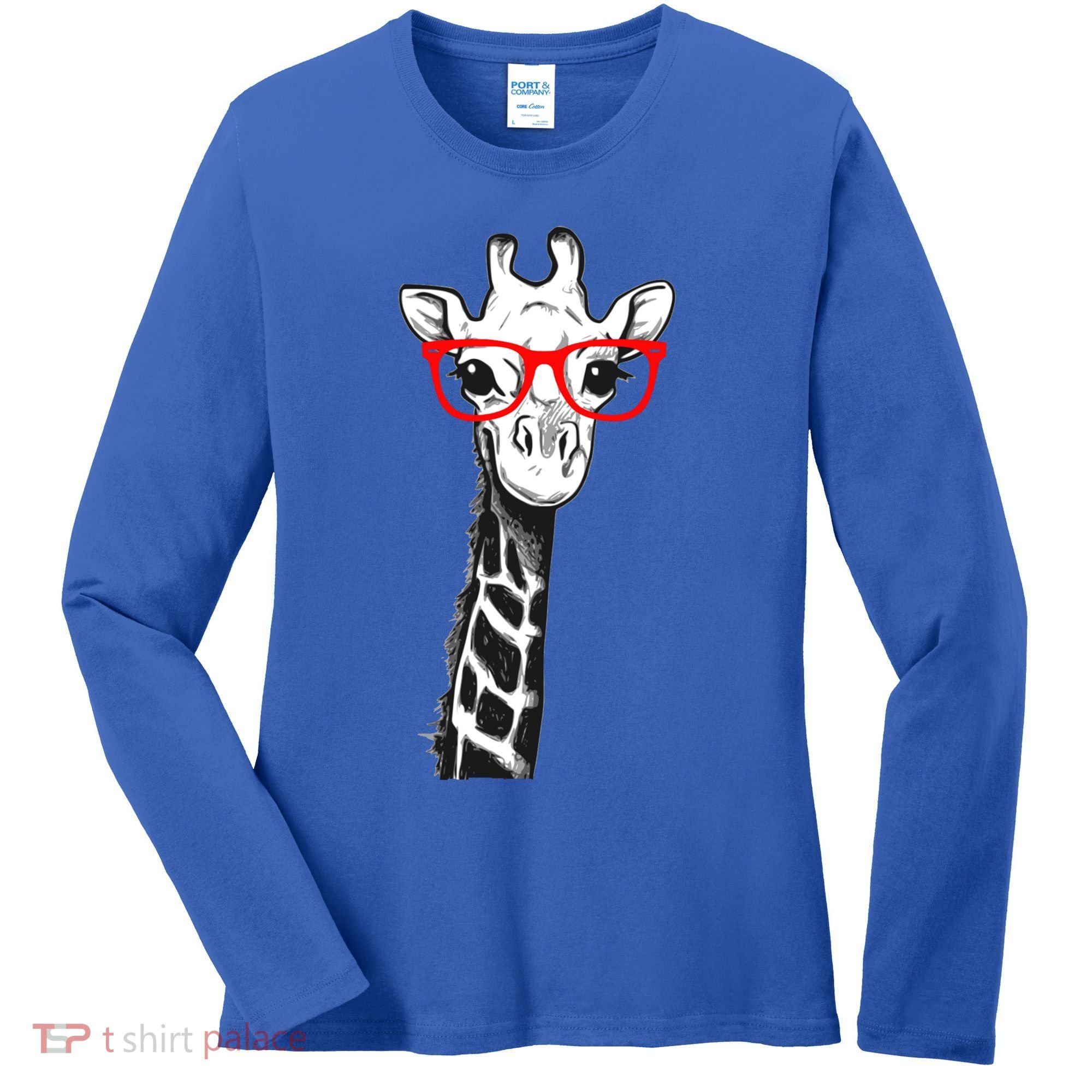 Giraffe With Red Glasses Gift For Zoo Animal Lovers Gift Women's Long Sleeve Shirt