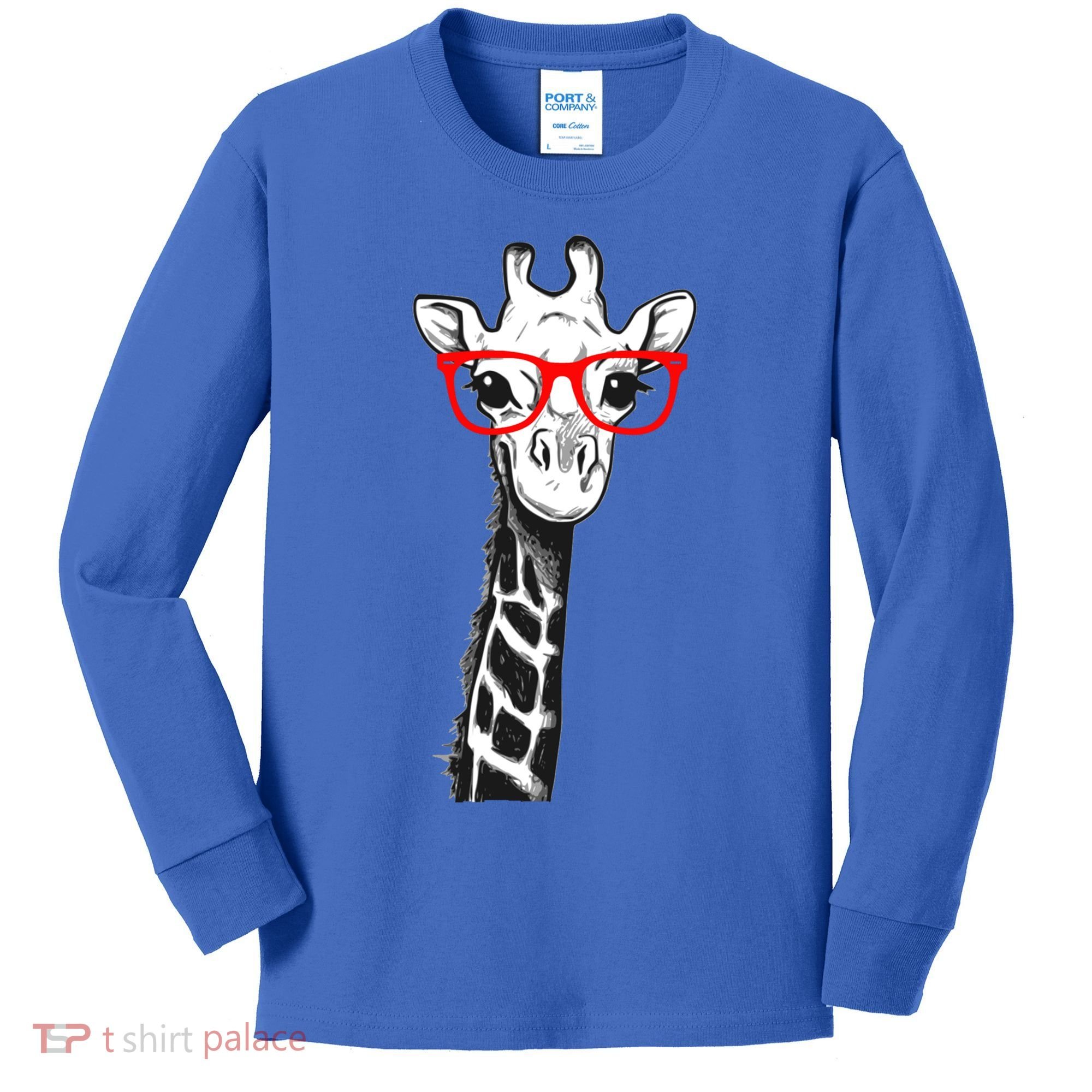 Giraffe With Red Glasses Gift For Zoo Animal Lovers Gift Kids Long Sleeve Shirt