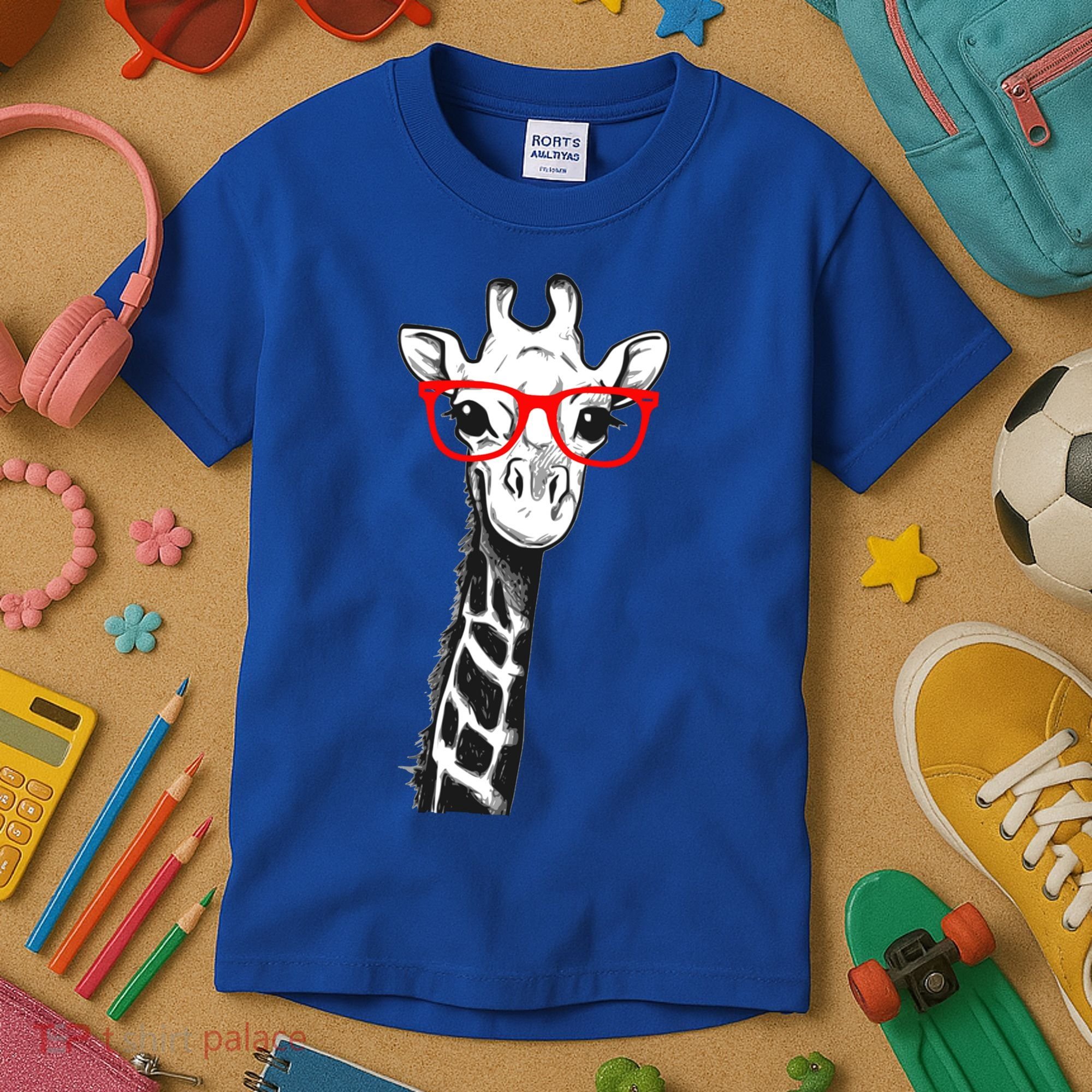 Giraffe With Red Glasses Gift For Zoo Animal Lovers Gift Kids T-Shirt