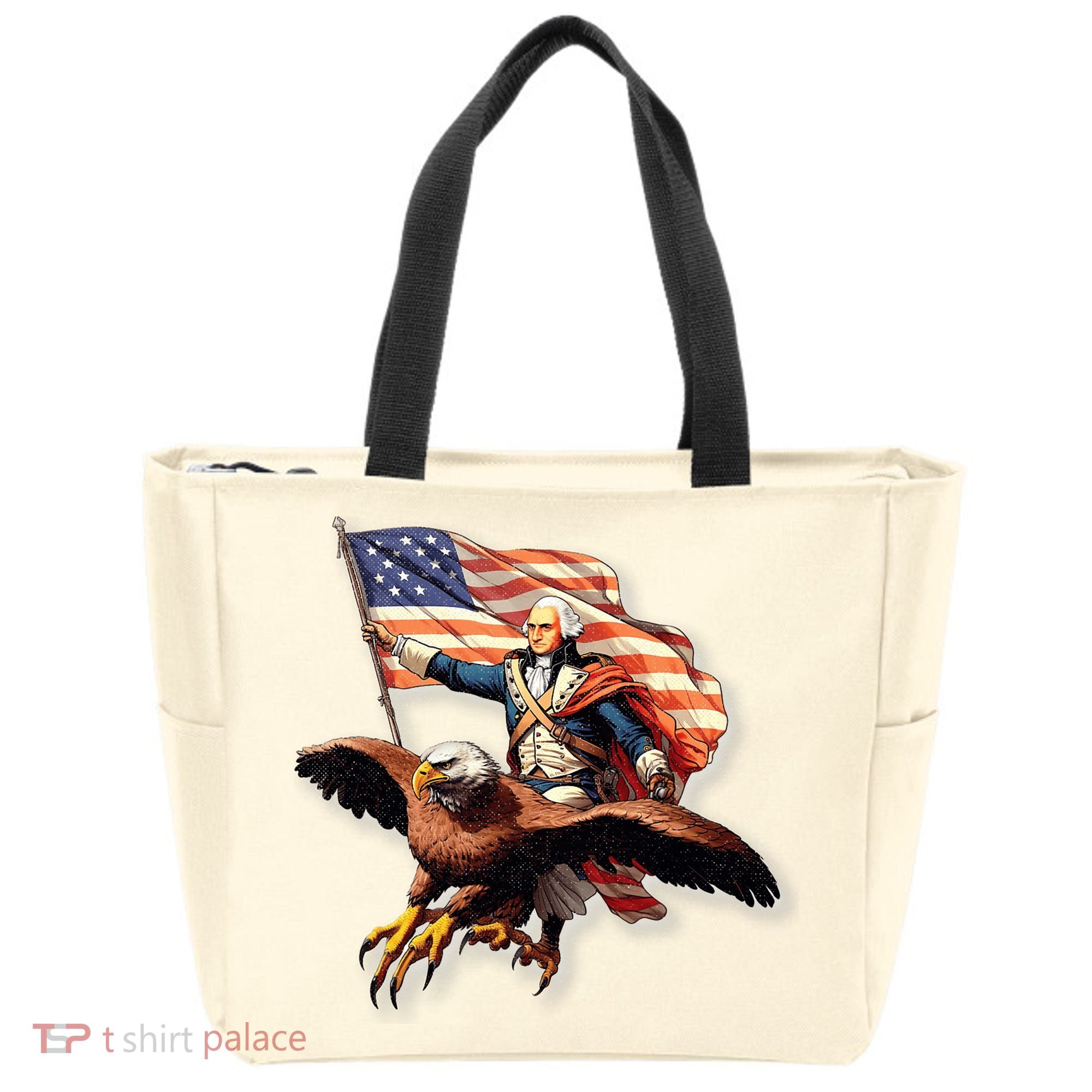 George Washington Riding A Bald Eagle Patriotic Tote Bag