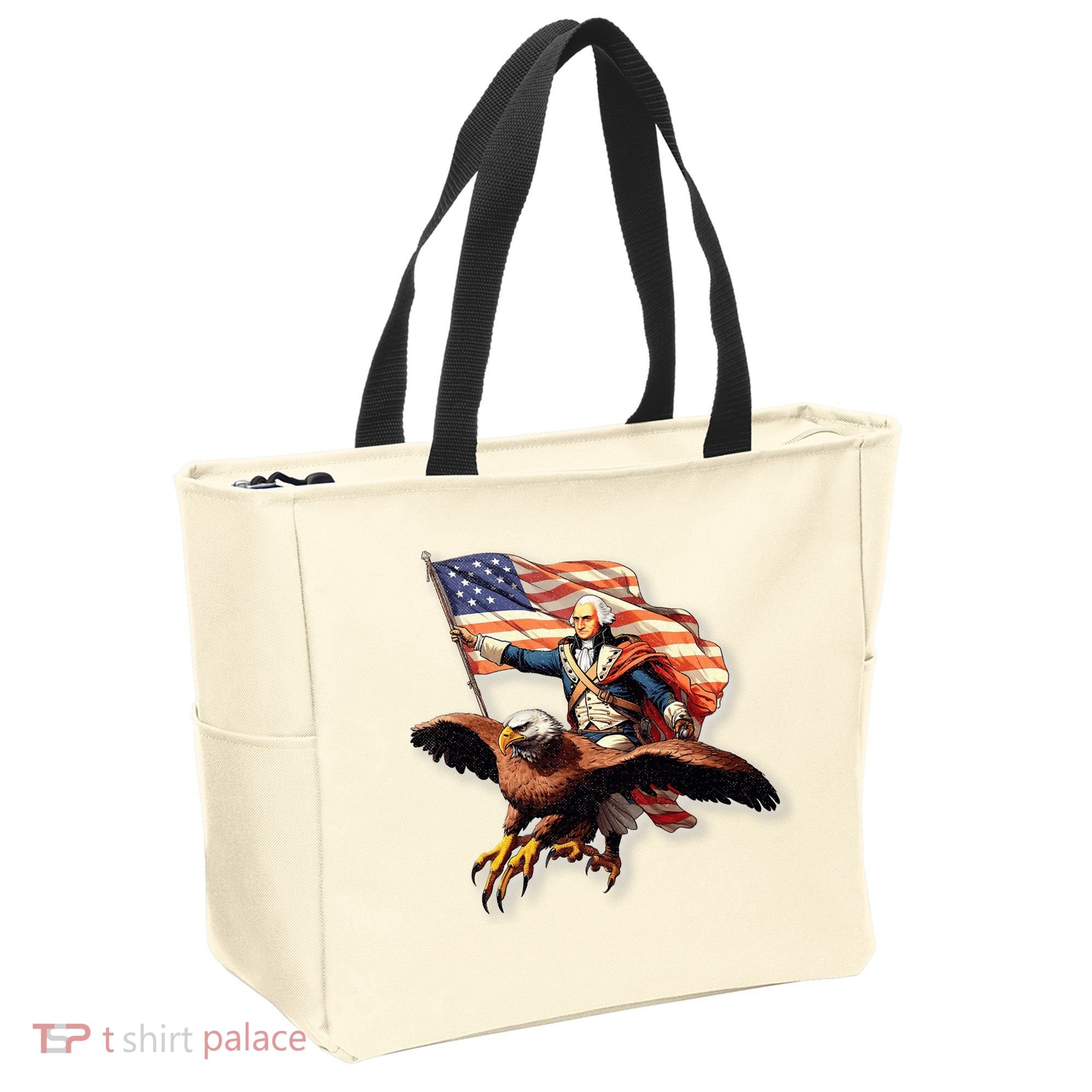George Washington Riding A Bald Eagle Patriotic Tote Bag
