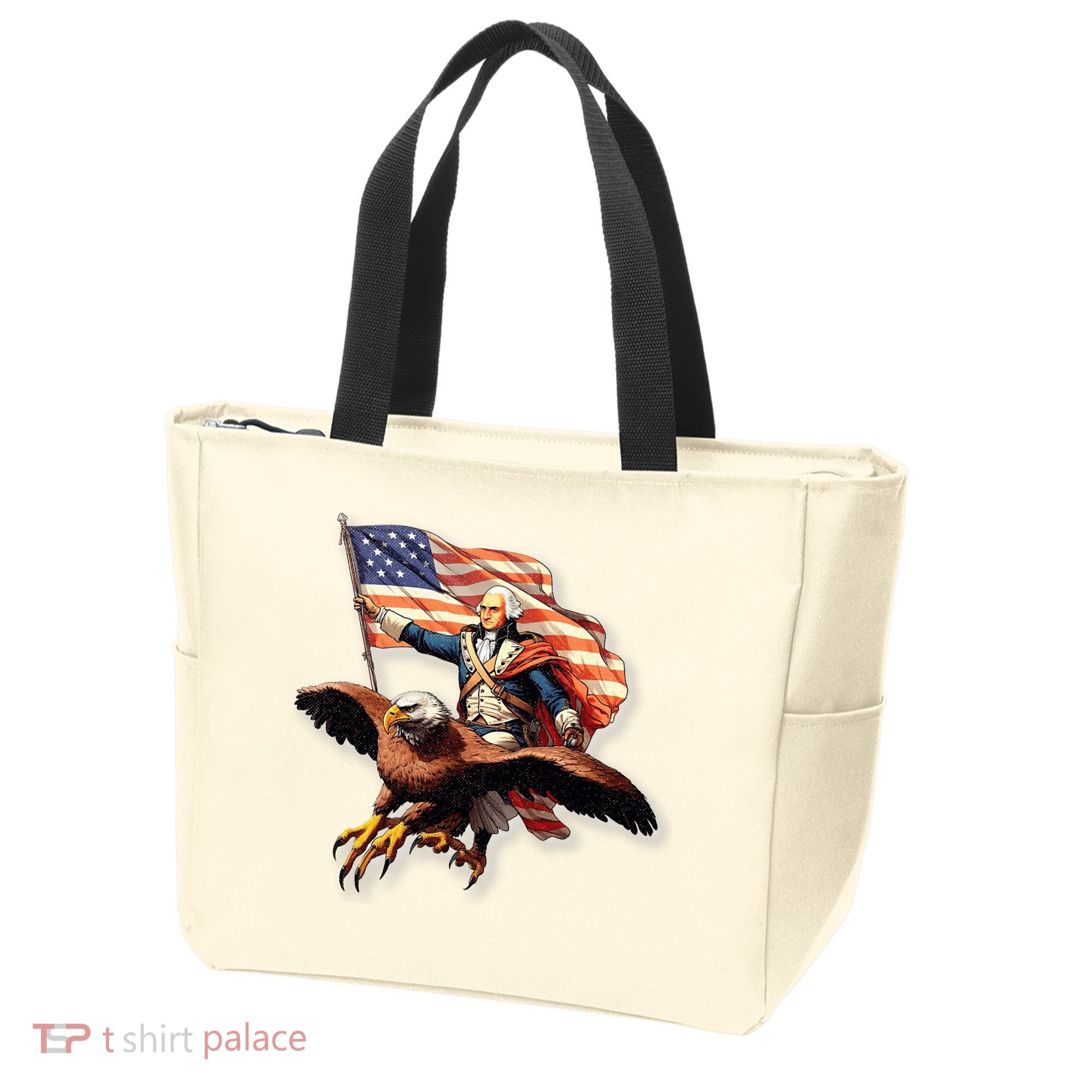 George Washington Riding A Bald Eagle Patriotic Tote Bag