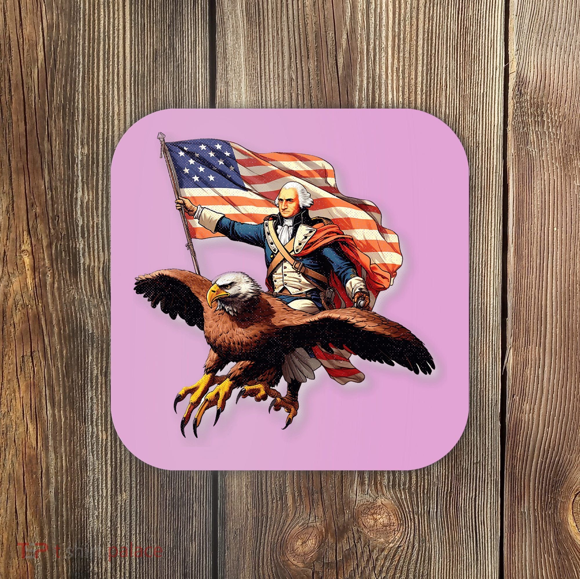 George Washington Riding A Bald Eagle Patriotic Coaster