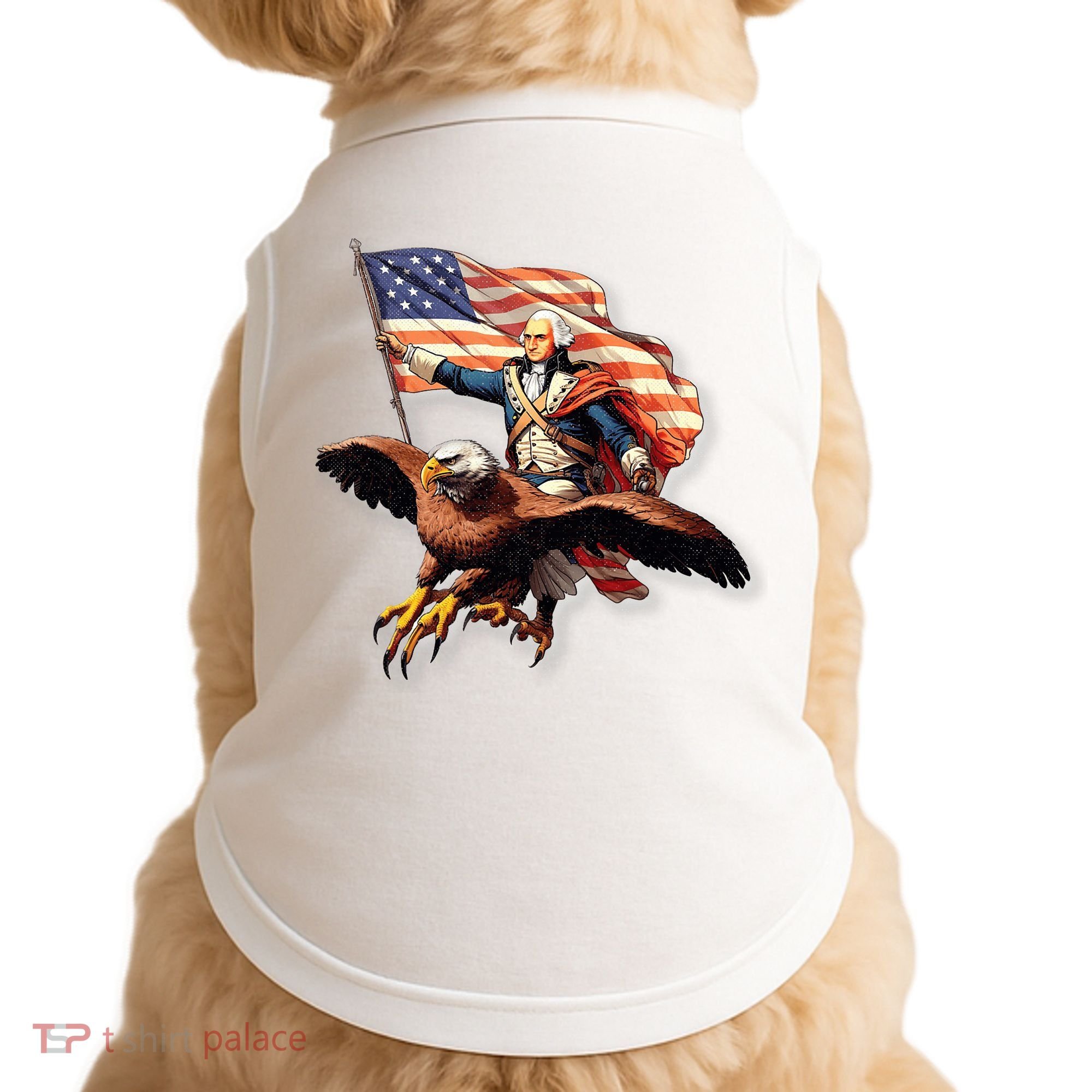 George Washington Riding A Bald Eagle Patriotic Doggie Tank