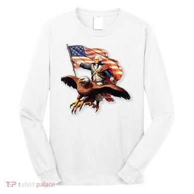 George Washington Riding A Bald Eagle Patriotic Long Sleeve Shirt