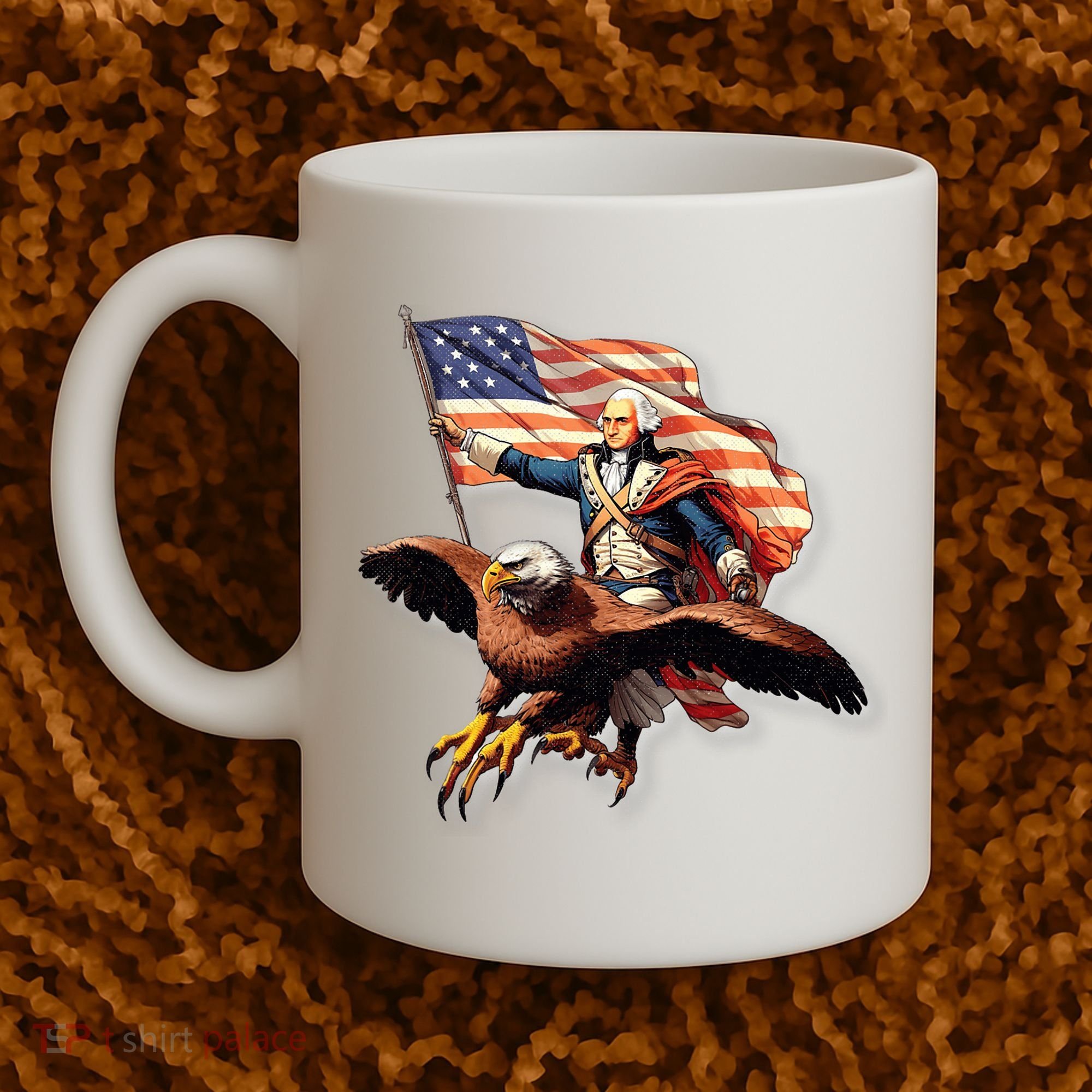 George Washington Riding A Bald Eagle Patriotic Coffee Mug