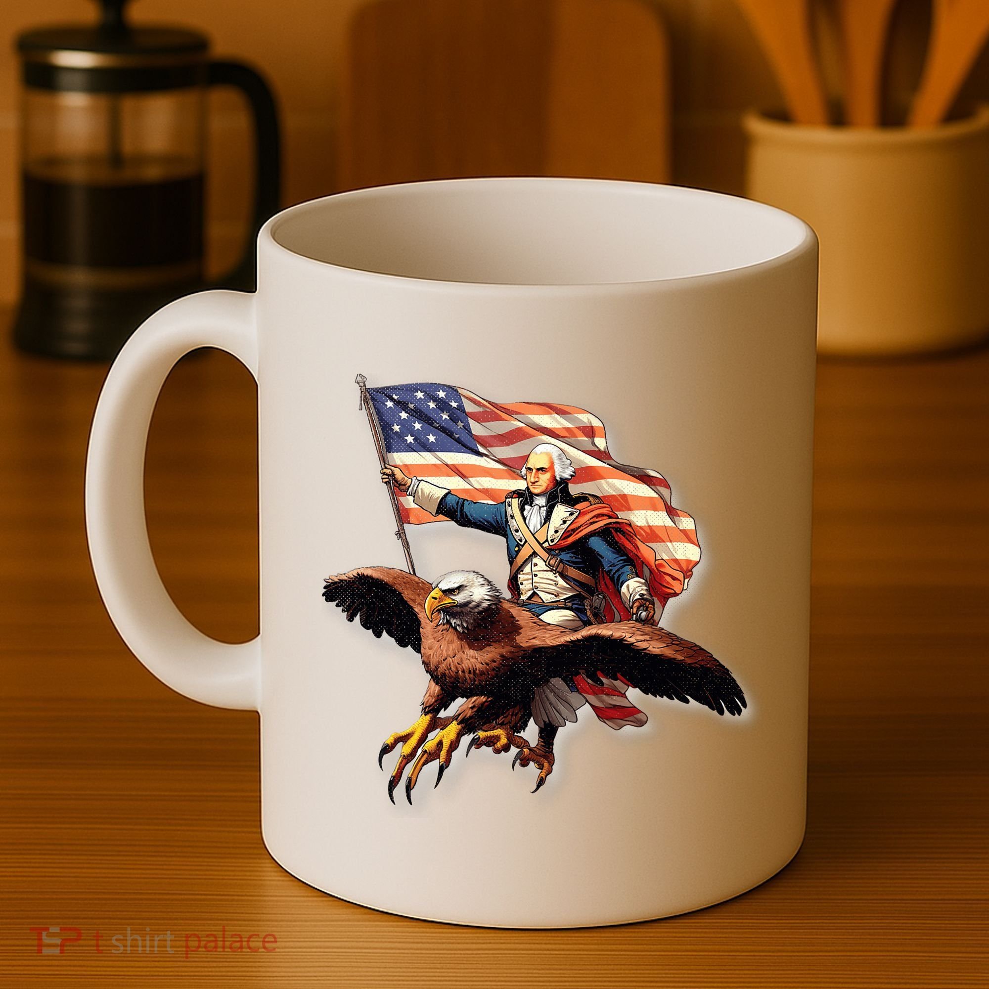 George Washington Riding A Bald Eagle Patriotic Coffee Mug