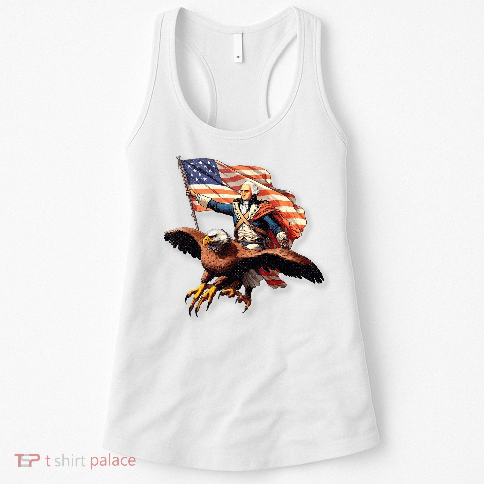George Washington Riding A Bald Eagle Patriotic Women's Tank Top