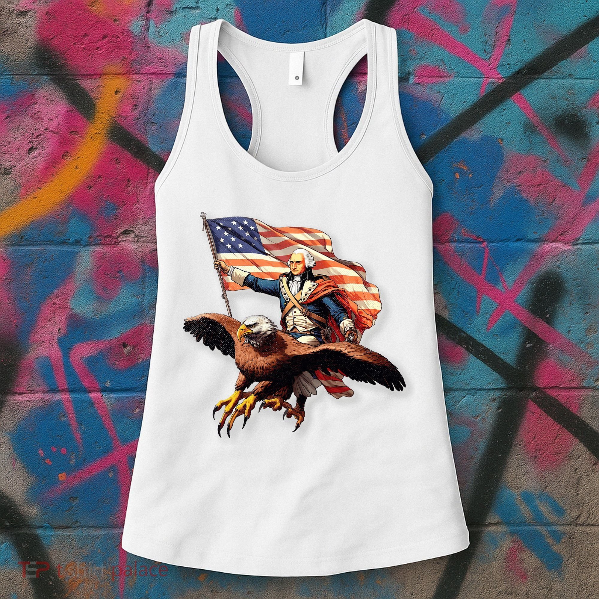 George Washington Riding A Bald Eagle Patriotic Women's Tank Top