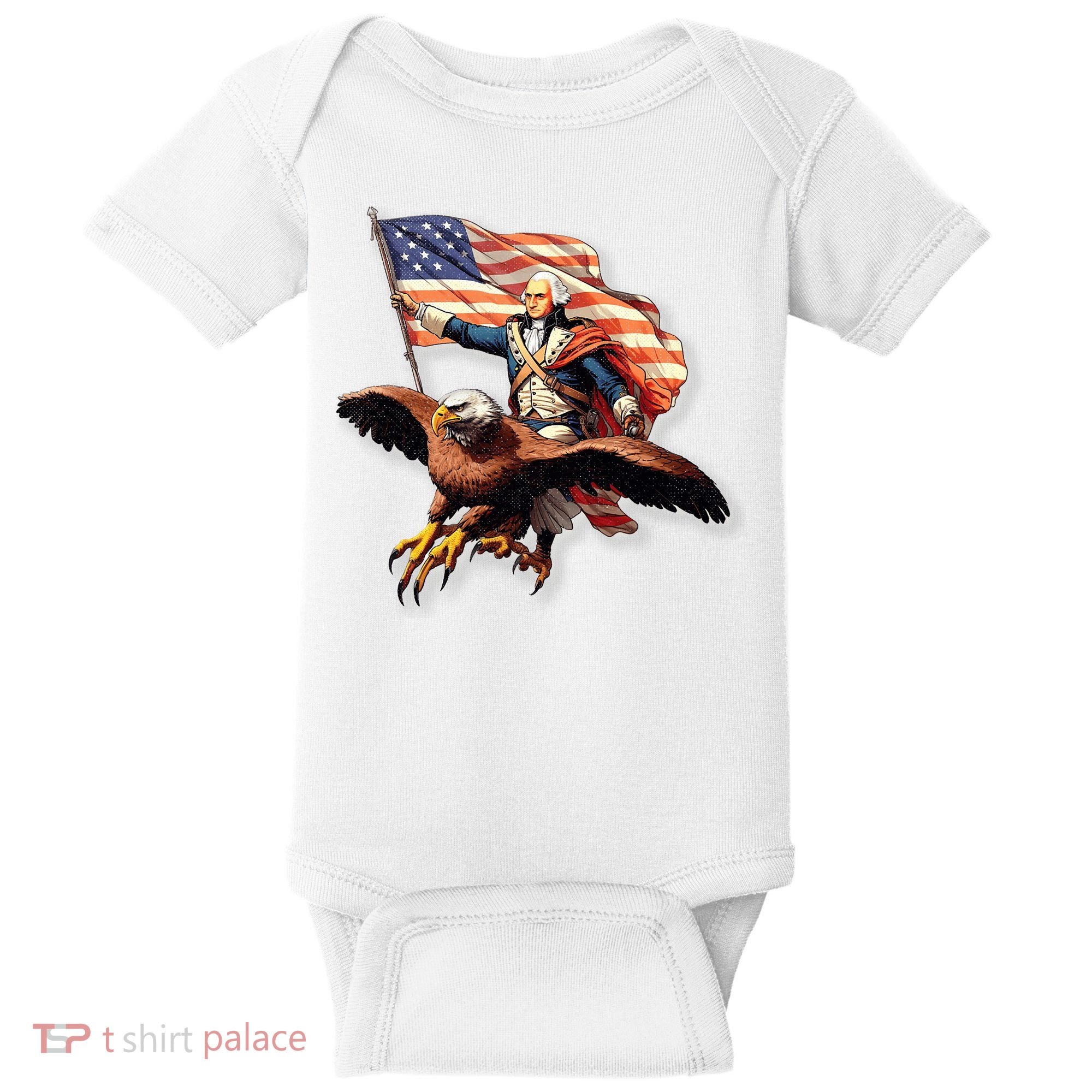 George Washington Riding A Bald Eagle Patriotic Baby Bodysuit